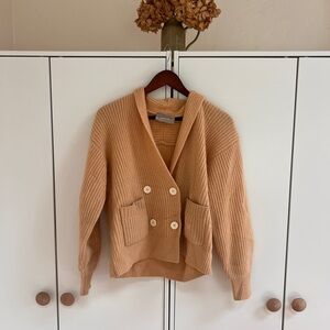 Everlane Camel Double-Breasted Wool Cardigan